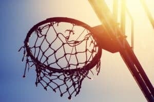 Basketball hoop on amateur outdoor basketball court