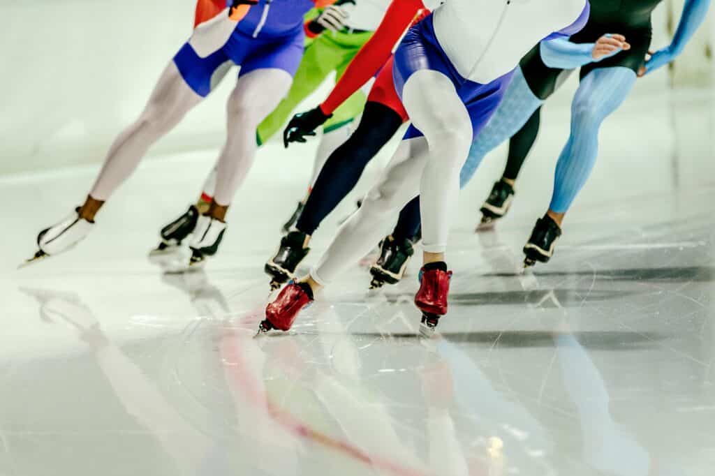 Group women athletes speed skaters
