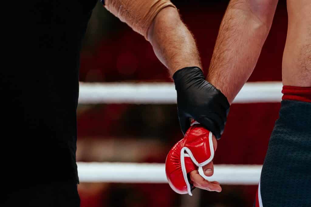 hands of referee and MMA fighter