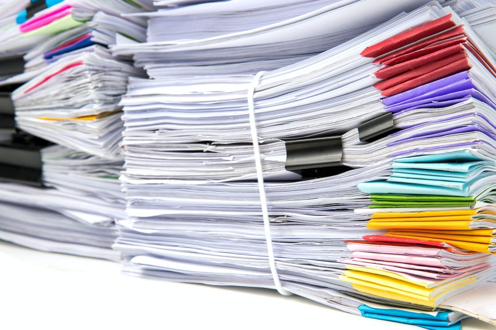 Stack of Documents isolated on white background. Documents pile.