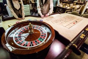 gambling chips on a game table roulette