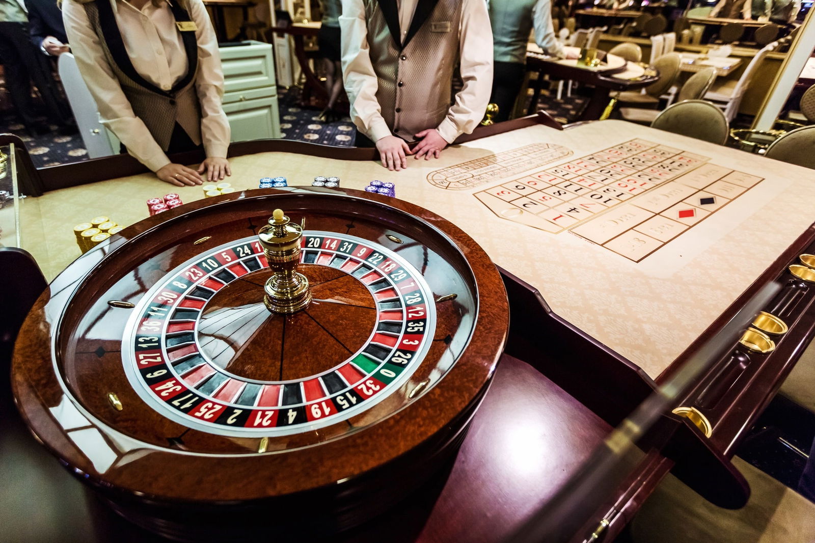 gambling chips on a game table roulette