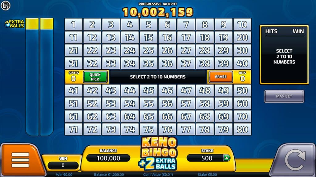 Screenshot van Keno Bingo interface