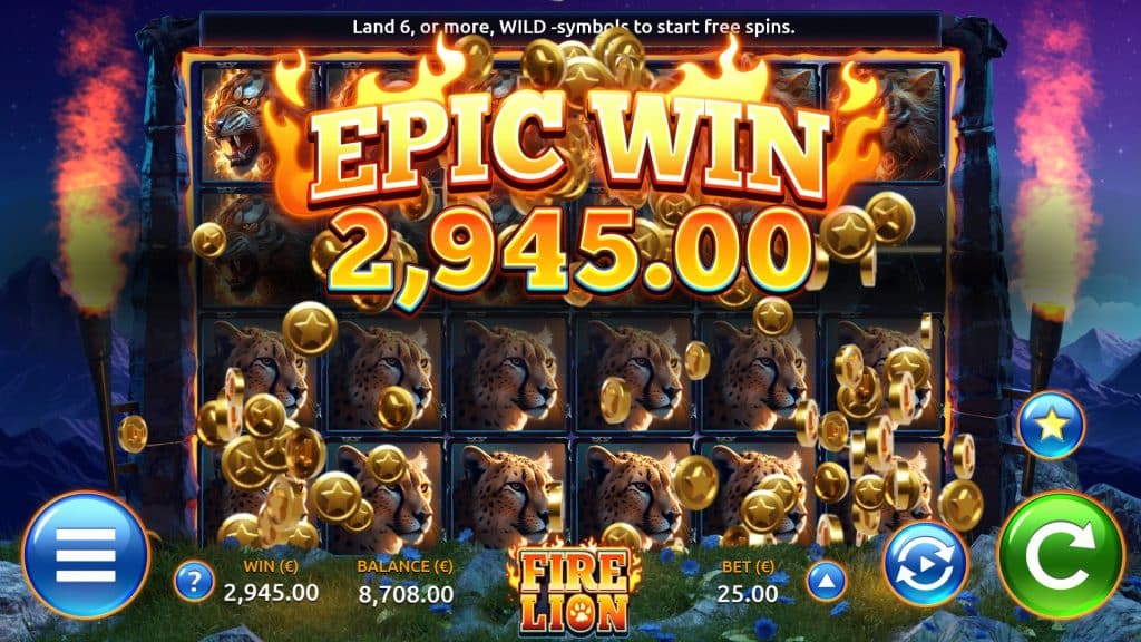 Screenshot van Fire Lion grote winst