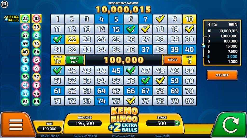 Screenshot van Keno Bingo +2 Extra Balls gameplay